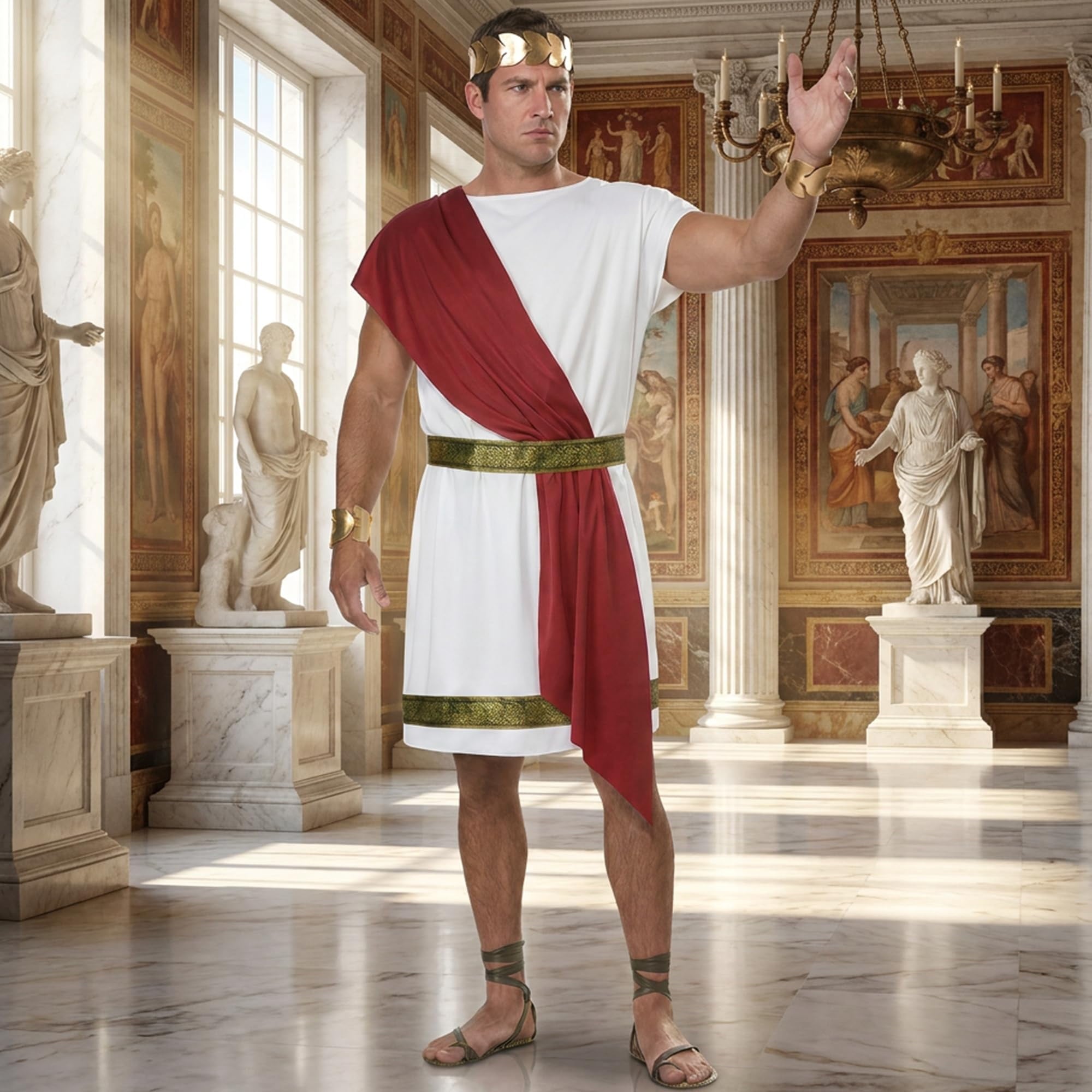 EBaokuup Adult Toga Costume Set, Red Roman Greek God Costume for Men and Women Halloween