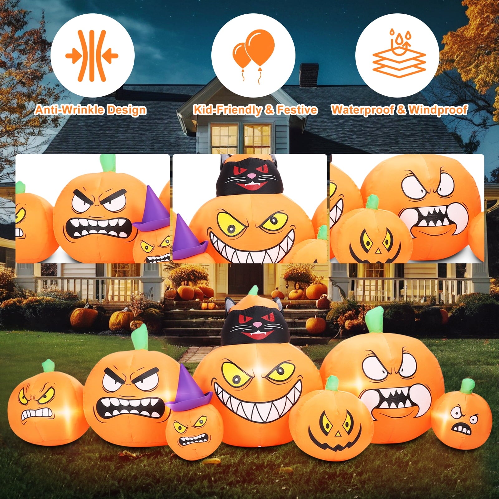 6 FT Halloween Inflatables Stacked Pumpkins Ghost with Build-in LEDs for Porch,Halloween Pumpkin Decor Blow up Yard Decorations