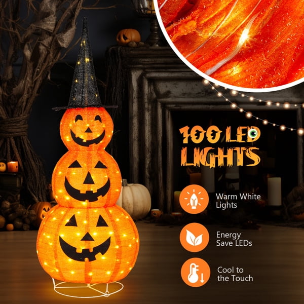 5FT Lighted Pop-Up Pumpkin Halloween Decor with 100 LED Lights for Outdoor Lawn Yard Garden