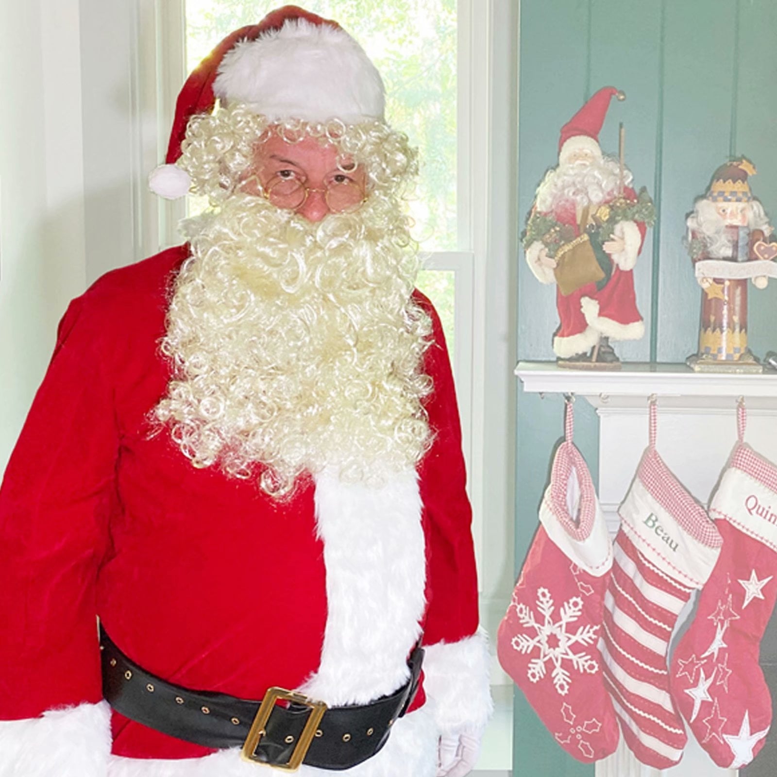 Men's Santa Claus Costume 11PCS. Christmas Velvet Adult Deluxe Santa Suit -3XL