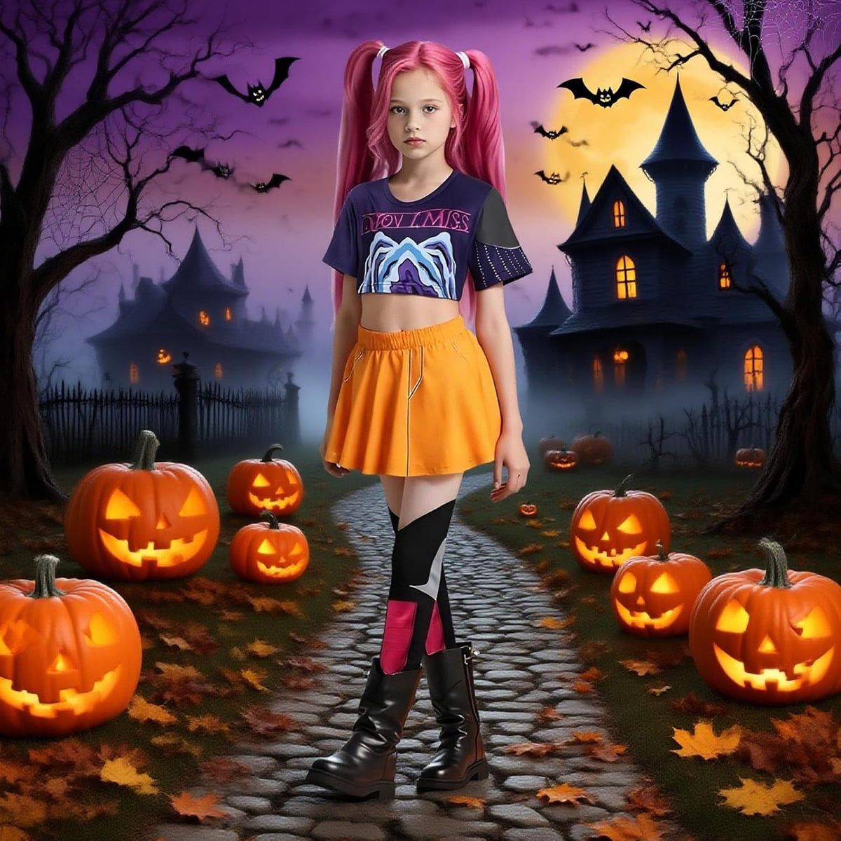 ZUITEH Halloween Anime Cosplay Miras Costumes,Popular Singer Idol Group T-Shirts Skirt Suit With Wig Full Set, Pop Star Dress Up Stage Outfits For School Party Carnival Festival Performance