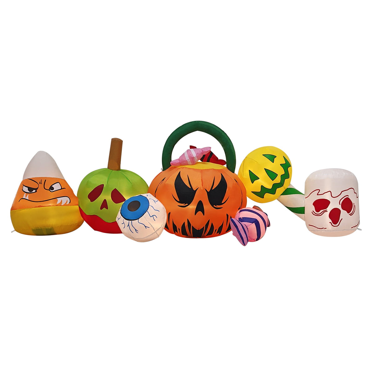 8FT Long Halloween Inflatables Pumpkins Eyeball Candy Outdoor Decorations, Blow Up Yard Decoration with Built-in LEDs Lighted for Lawn Garden Outside Indoor Decor