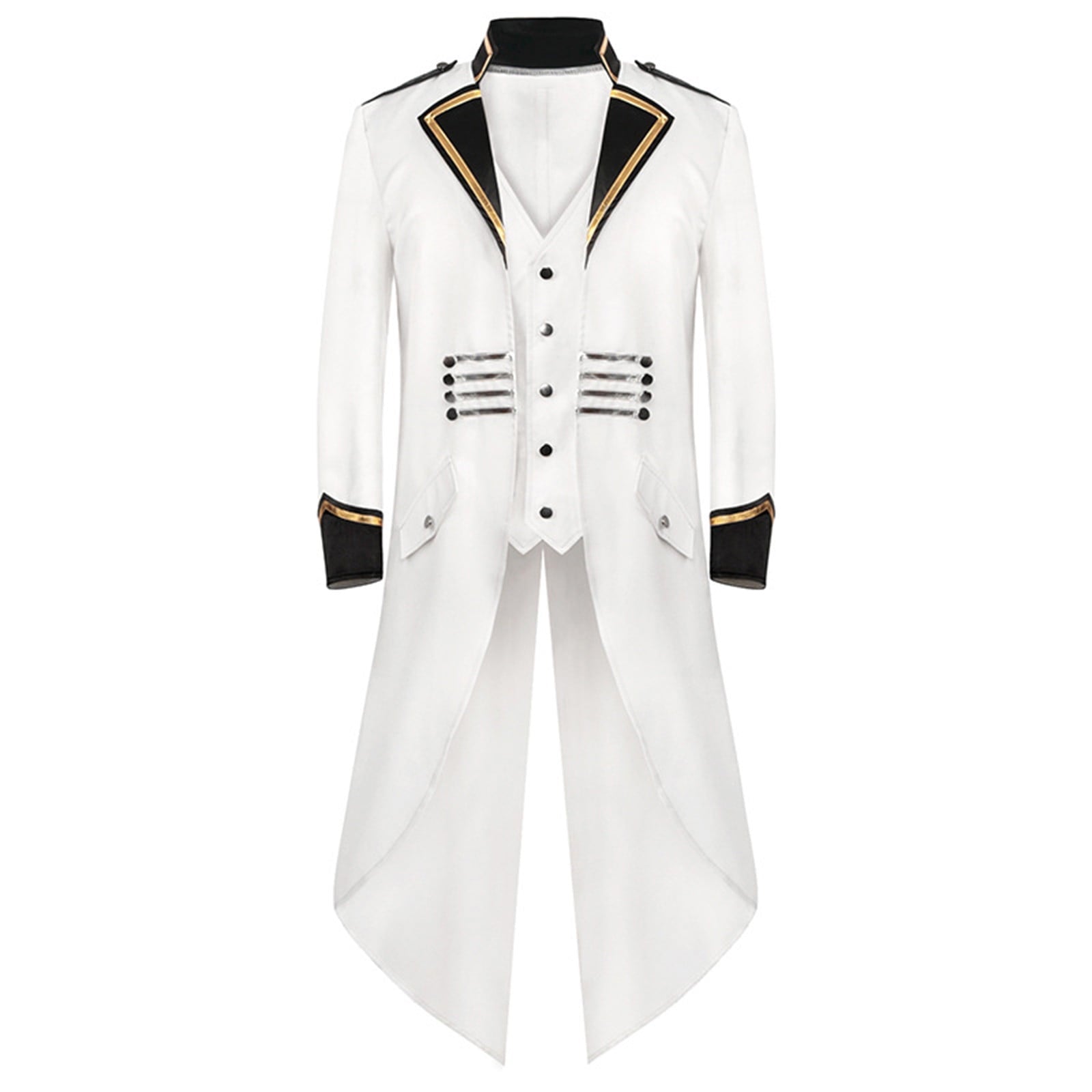 Odeerbi Mens Steampunk Tailcoat Gothic Medieval Jacket Frock Uniform Halloween Long Tuxedo Coat Retro Tailcoat Coat Lapel Court Slim Dress Coat White