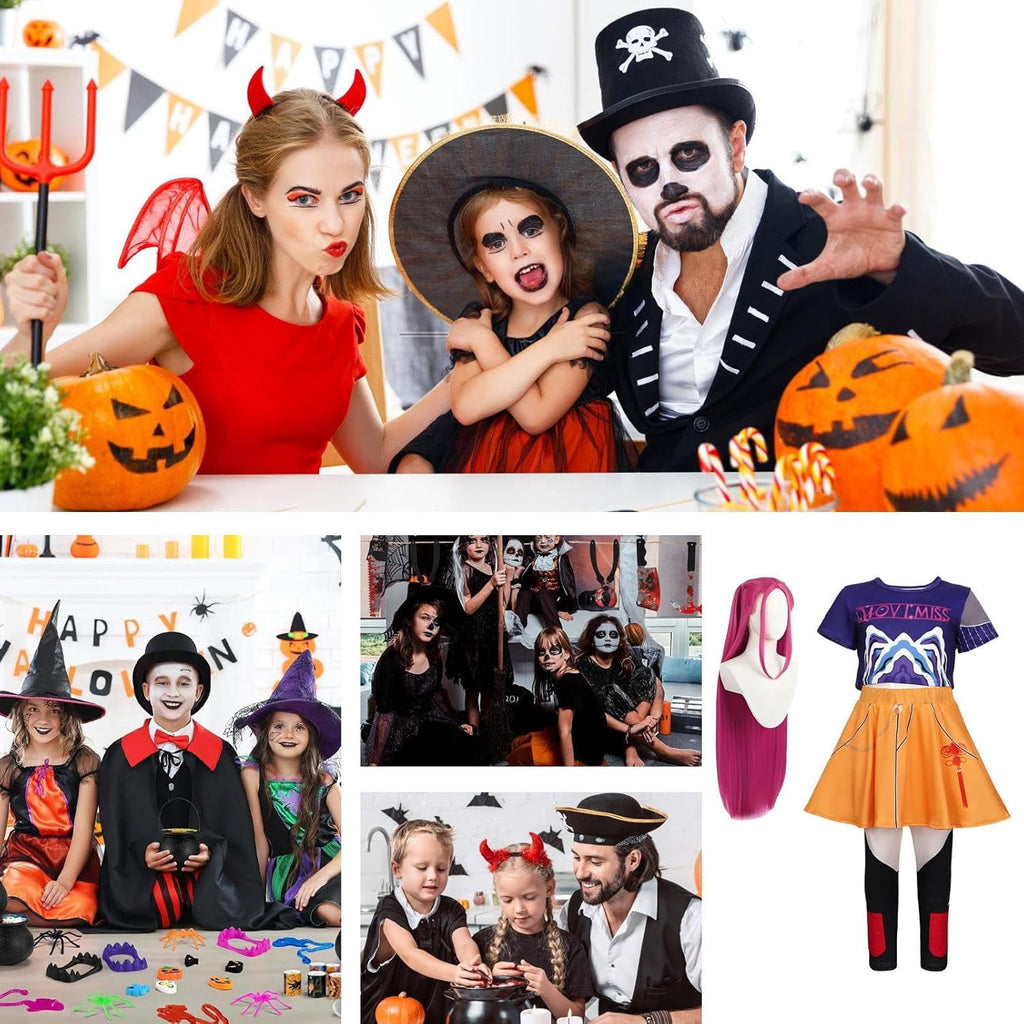 ZUITEH Halloween Anime Cosplay Miras Costumes,Popular Singer Idol Group T-Shirts Skirt Suit With Wig Full Set, Pop Star Dress Up Stage Outfits For School Party Carnival Festival Performance