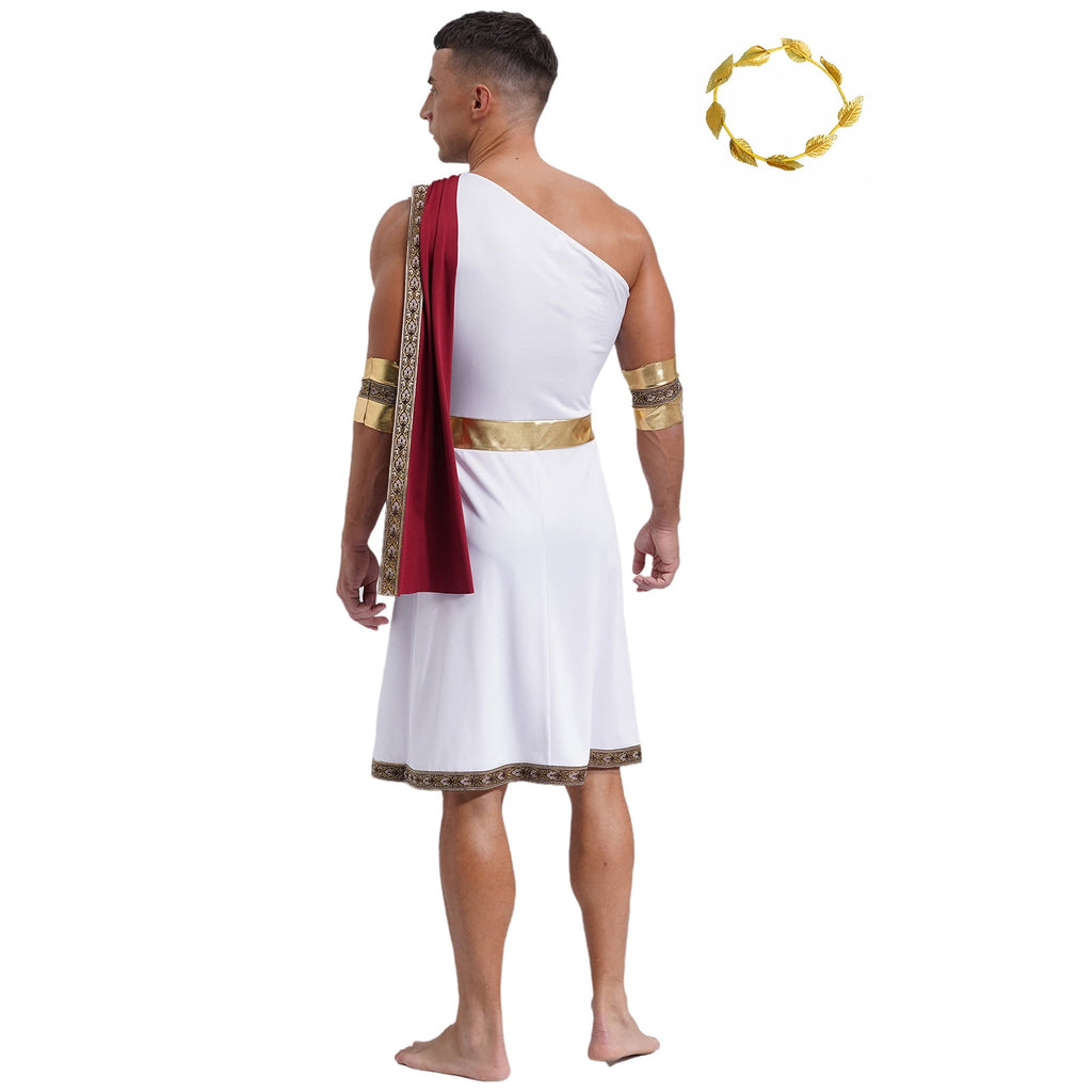 YiZYiF Mens Halloween Ancient Greek Cosplay Costume Roman Toga Caesar Party Fancy Dress Up Set Black S