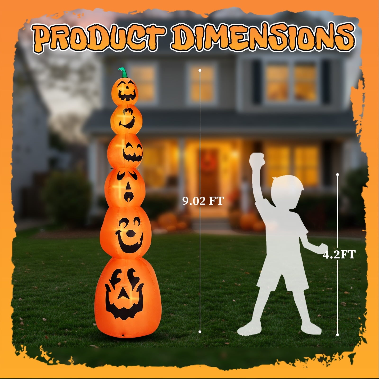 8FT Long Halloween Inflatables Pumpkins Eyeball Candy Outdoor Decorations, Blow Up Yard Decoration with Built-in LEDs Lighted for Lawn Garden Outside Indoor Decor