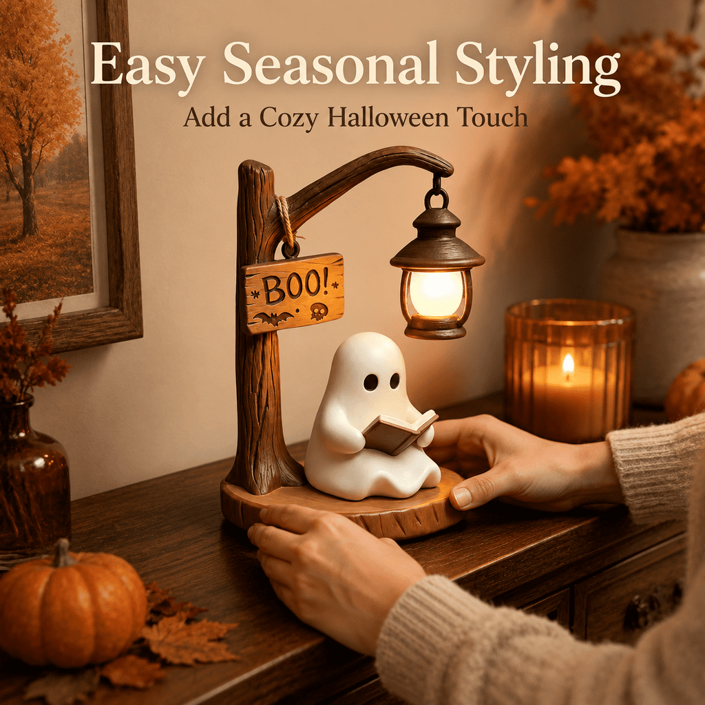 Diceymbol Halloween Decorations and Fall Decor, Halloween Venue Decoration Ghost Props LED Illuminated Ghost Decorations for Tabletop, Mantel, Shelf Indoor Outdoor 9.05 inch
