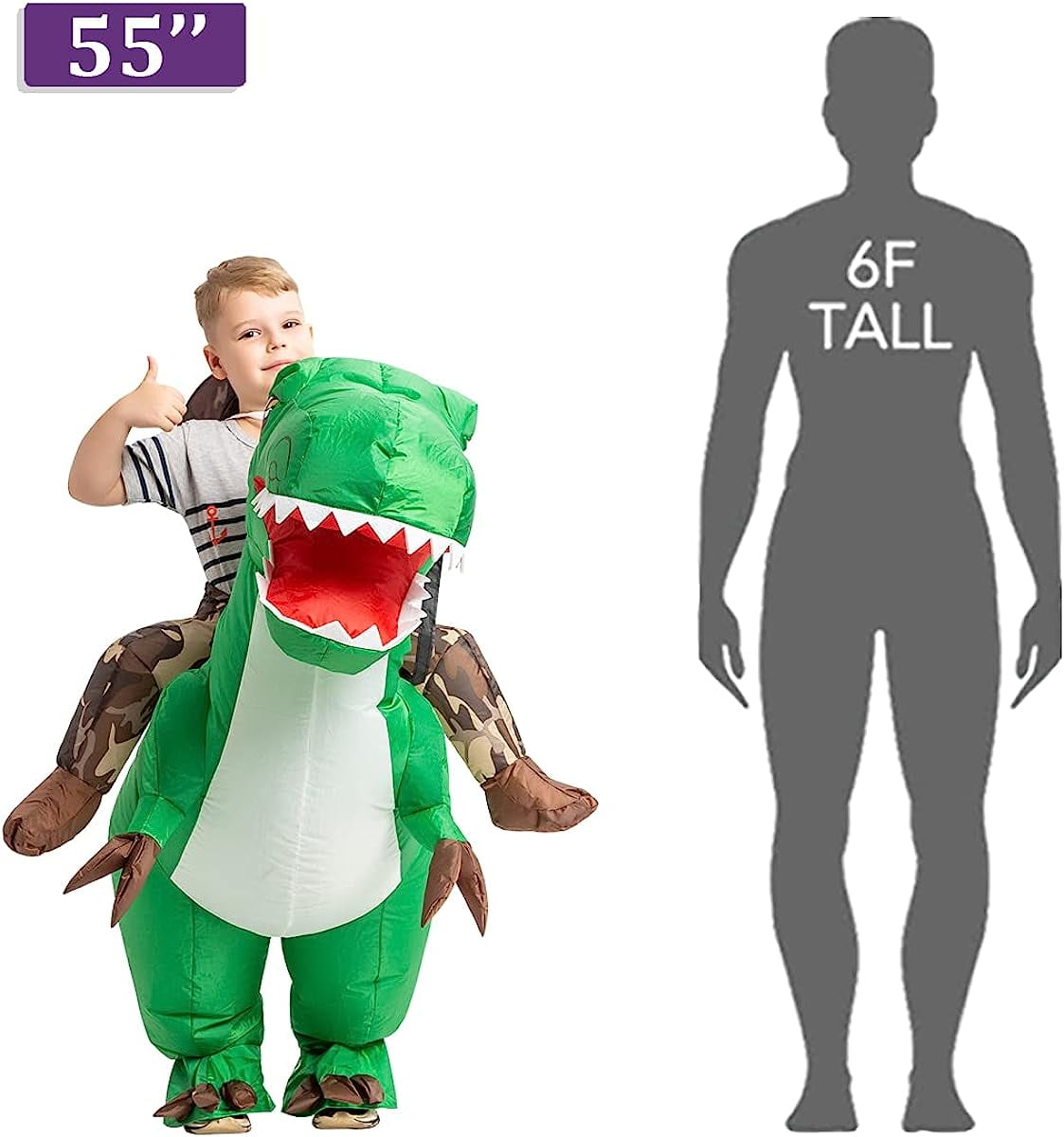 GOOSH 48 inch Inflatable Dinosaur Costume for Kids, Kids Halloween Costume for Unisex Boys Girls, Funny Blow Up Costumes for Halloween Party Cosplay