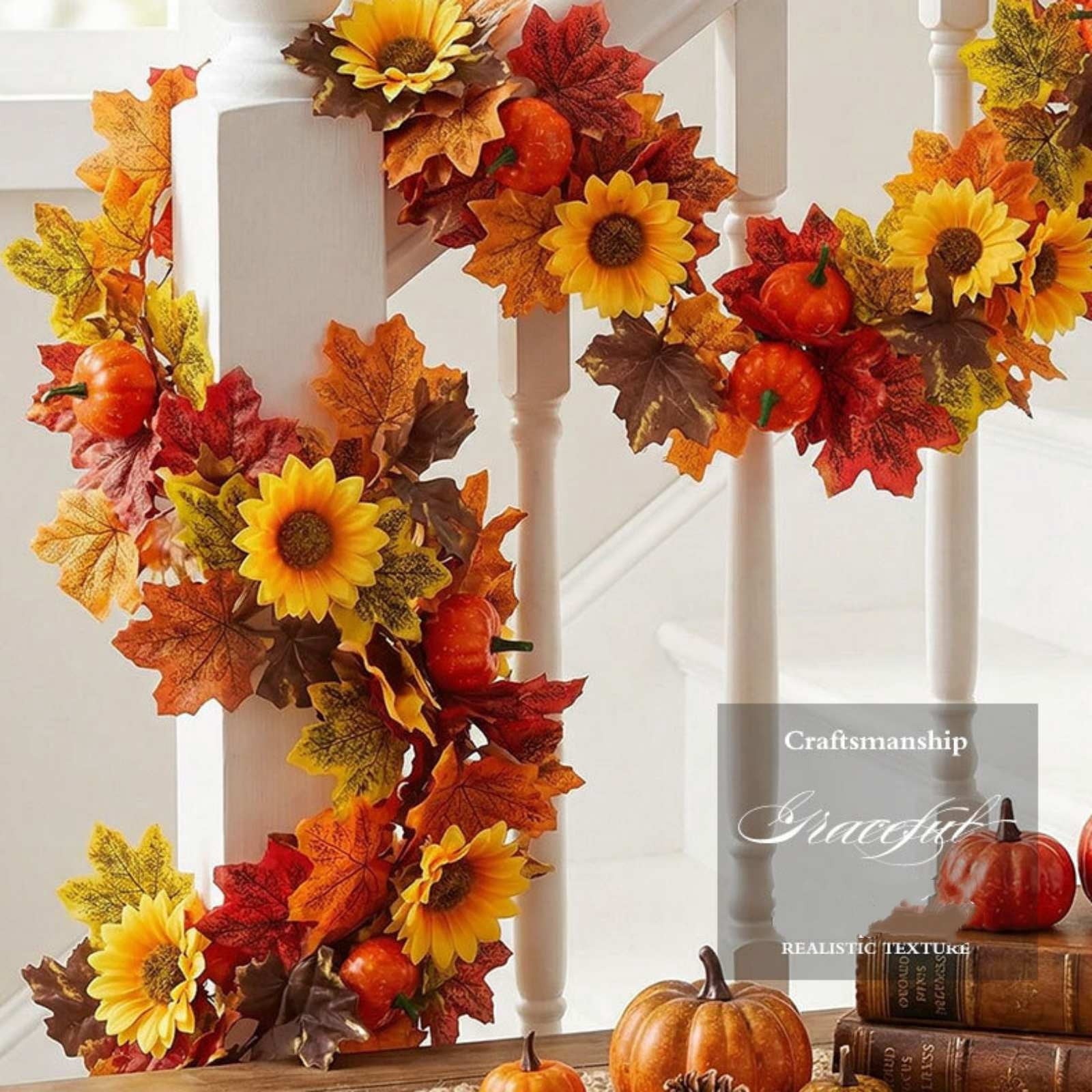 SCNOR Artificial Fall Oak Leaves 2-Pack, Faux Autumn Stems for Vase, Thanksgiving Halloween Table Decor