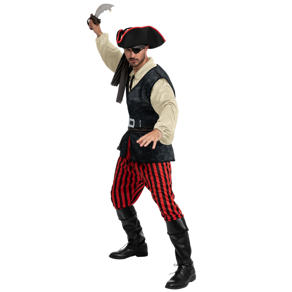 Joyfy Men Pirate Costume Plundering Sea Captain Set for Adults Halloween Themed Parties