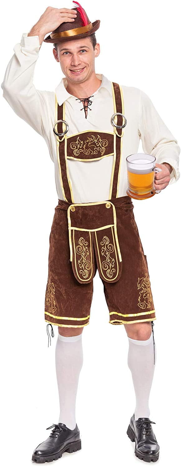 Joyfy Men's German Bavarian Oktoberfest Costume Set, Beer Costume Hat for Adults Halloween Fancy Dress Costumes and Beer Festival