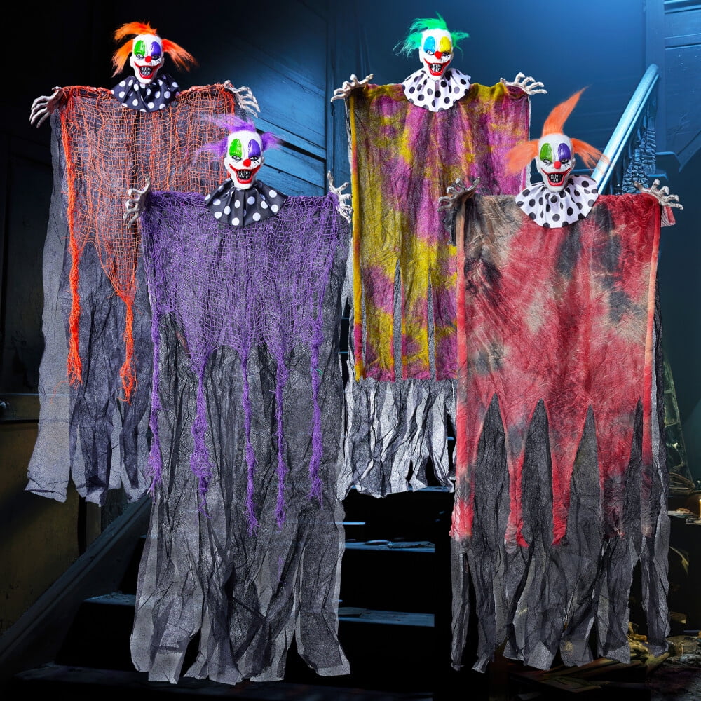 Joyfy 4 Pcs Halloween Decorations Outdoor Hanging Clown Ghost,29" Scary Outdoor Halloween Decor for Halloween Haunted House Decor Props
