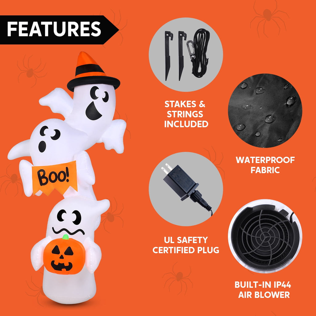 Joyfy 5ft Halloween Inflatables Light up Cute Ghost,Blow Up Ghost Lift Pumpkin Candy Bag with Build-in LEDs for Yard Decorations