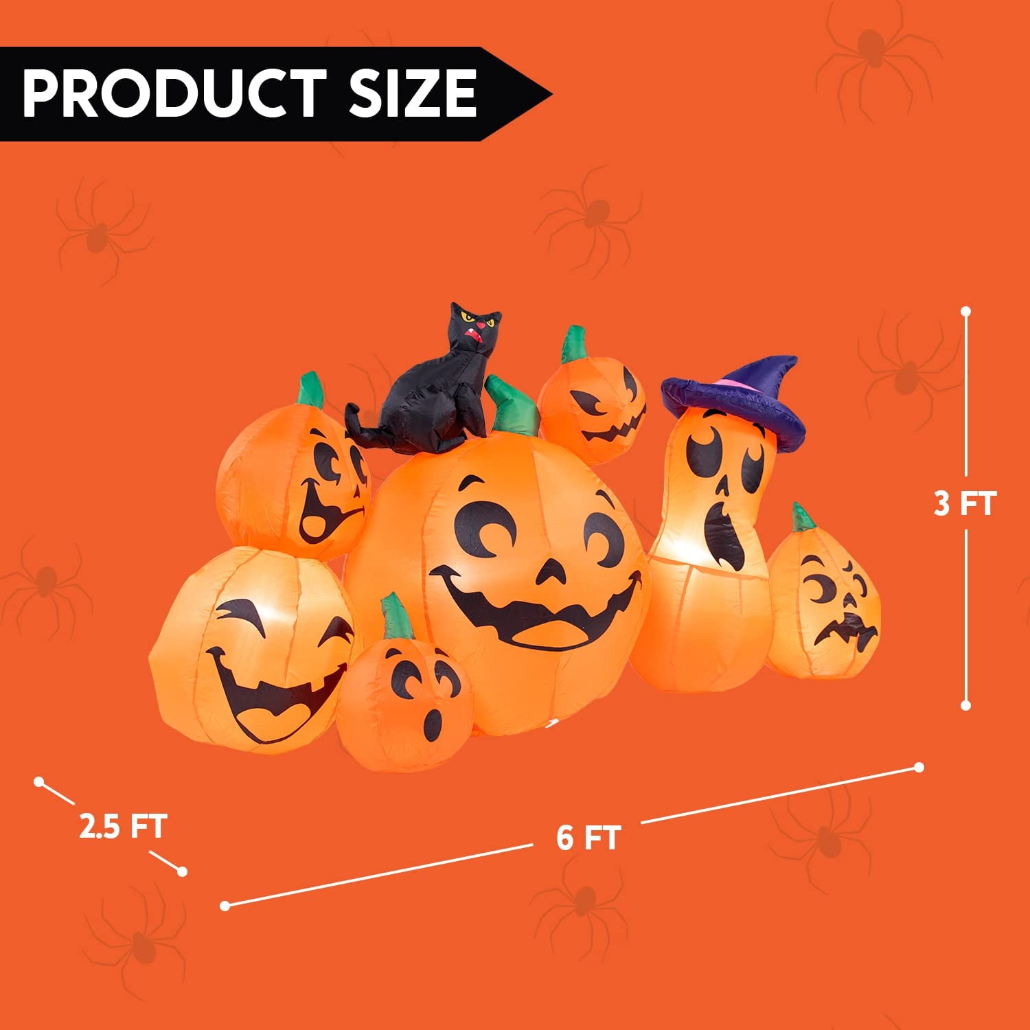 Joyfy 7 ft Halloween Inflatable Long Pumpkin with Witch's Cat Decorations Inflatables with Build-in LEDs,Halloween Decor Outdoor Blow Up Yard Decorations