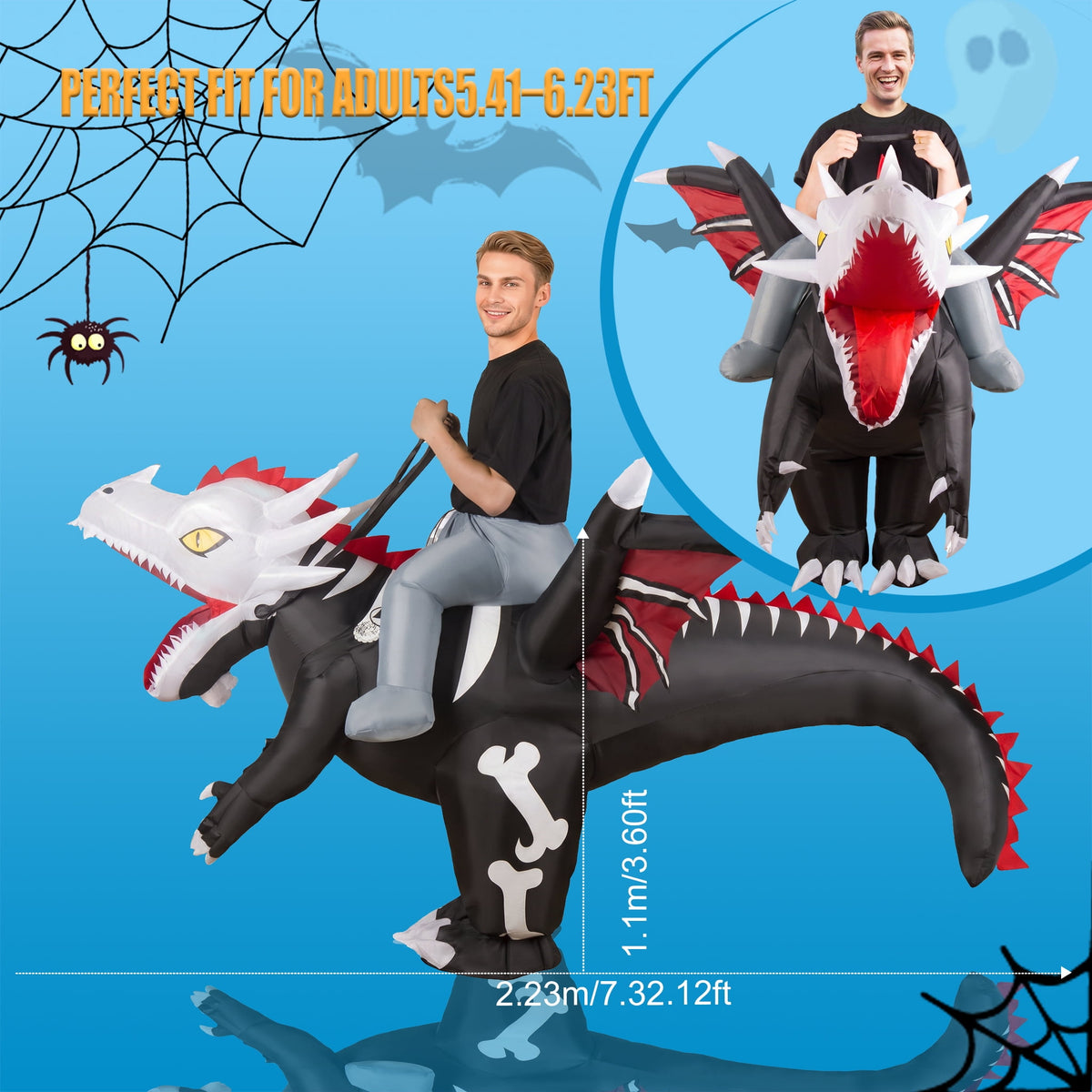 MAGOTAN Halloween Inflatable Dinosaur Costume Adult,Blow Up T Rex Suit Men Women, Halloween Adults Funny Blow Up Lightweight & Flexible for Cosplay, Parades