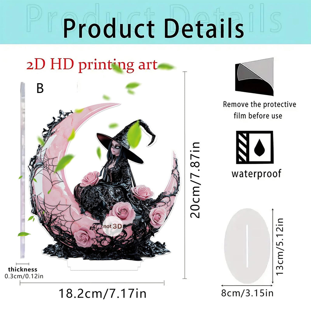 PEIBang Halloween Witch 2D Acrylic Decor,Halloween Tabletop Centerpiece for Living Room Home Party Decorations
