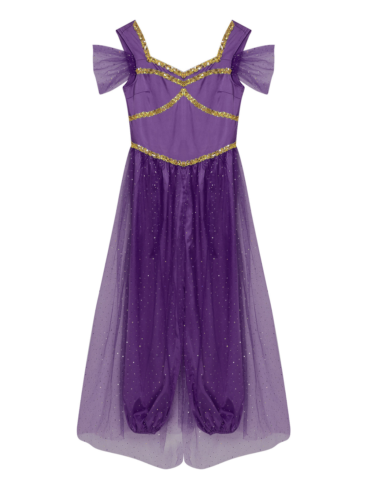 Aislor Women Halloween Arabian Princess Cosplay Costume Sequins Belly Dance Romper Jumpsuit Fancy Dress Lake Blue L