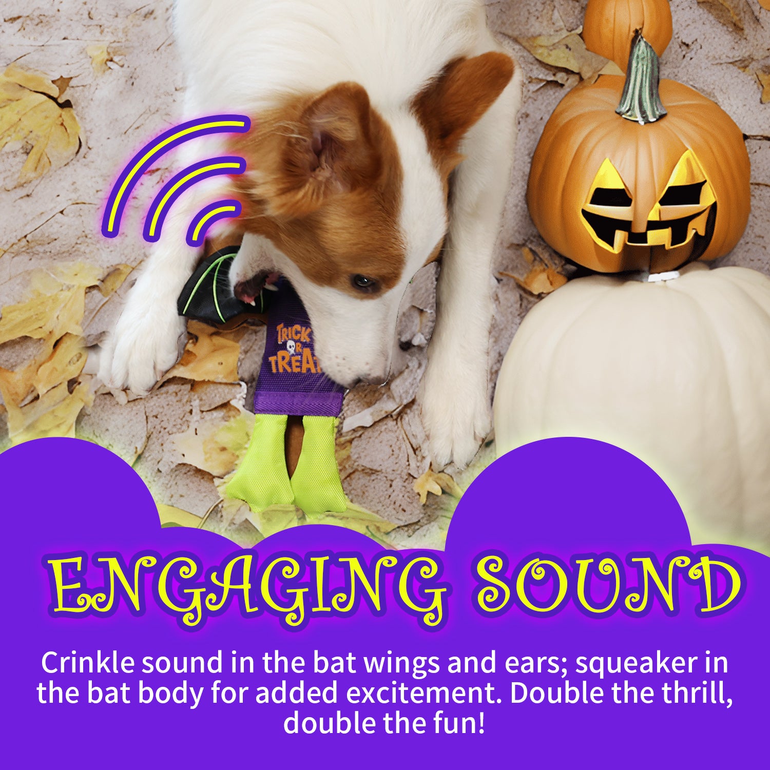 All For Paws Halloween 4-Pack Dog Toy Set - Gift Box Includes Dog Lick Mat, Puppy Squeaky Firehose Toy, Latex Dog Chew Toy & Dog Treat Dispenser