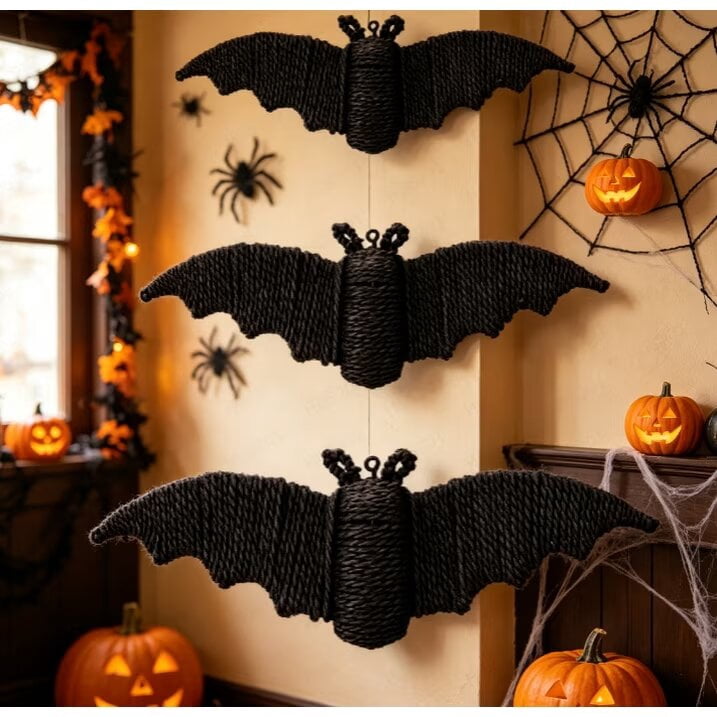 Clearance Halloween Hanging Bat Decoration, 3D Hand-Made Woven Bat Decor, Realistic Scary Fake Black Hanging Flying Bat, Spooky for Indoor Outdoor Yard Porch Lawn Decorations