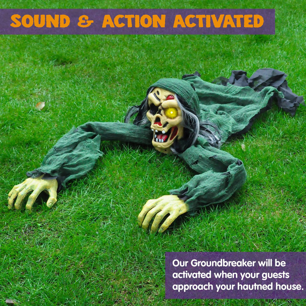 Joyfy Halloween Decorations Outdoor Groundbreaker Creepy Life Size Light Up Climbing Zombie Groundbreaker with Sound,Motion Activated Halloween Decorations Haunted House Decorations