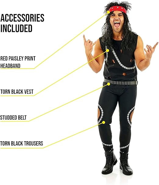 Fun Shack Mens 80s Glam Rocker Costume Adult Rockstar Rock Punk Star Fancy Dress Halloween Black XL