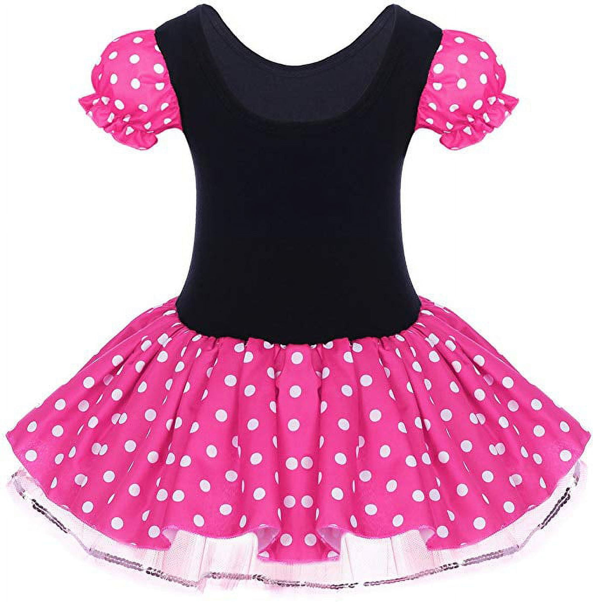 KAWELL Toddler Girls Polka Dot Tutu Dress with Ear Headband, Kids Character Inspired Costume Outfit for Halloween, Theme Park, Birthday Party, Child 4-5Y