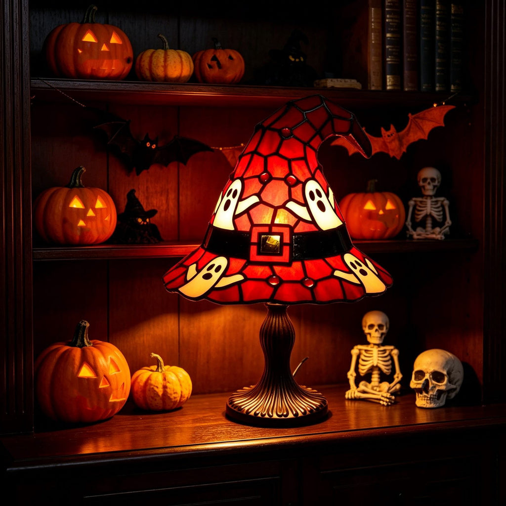 Clearance Halloween Table Lamp Decorations, Witch Hat Lamp Gifts - Handcrafted Retro Resin Witch Lamp, USB Powered Gothic Wizard Hats Night Light, Home Decor Accent Lamps for Bedroom