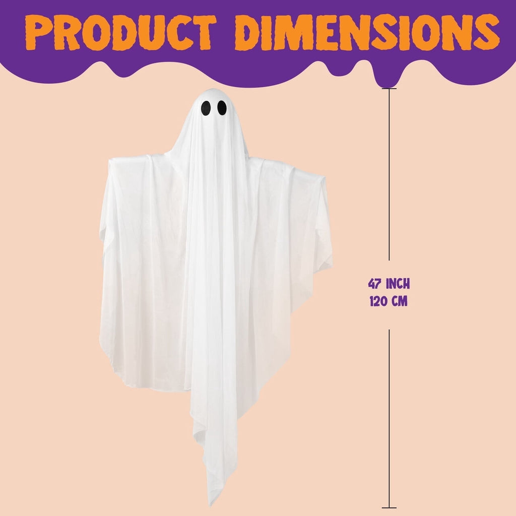 Joyfy 47" Halloween Hanging Light up Ghost Decorations Outdoor,White Ghosts with Blue LED Light and Timer Halloween Hanging Decoration Waterproof for Front Yard Patio Lawn
