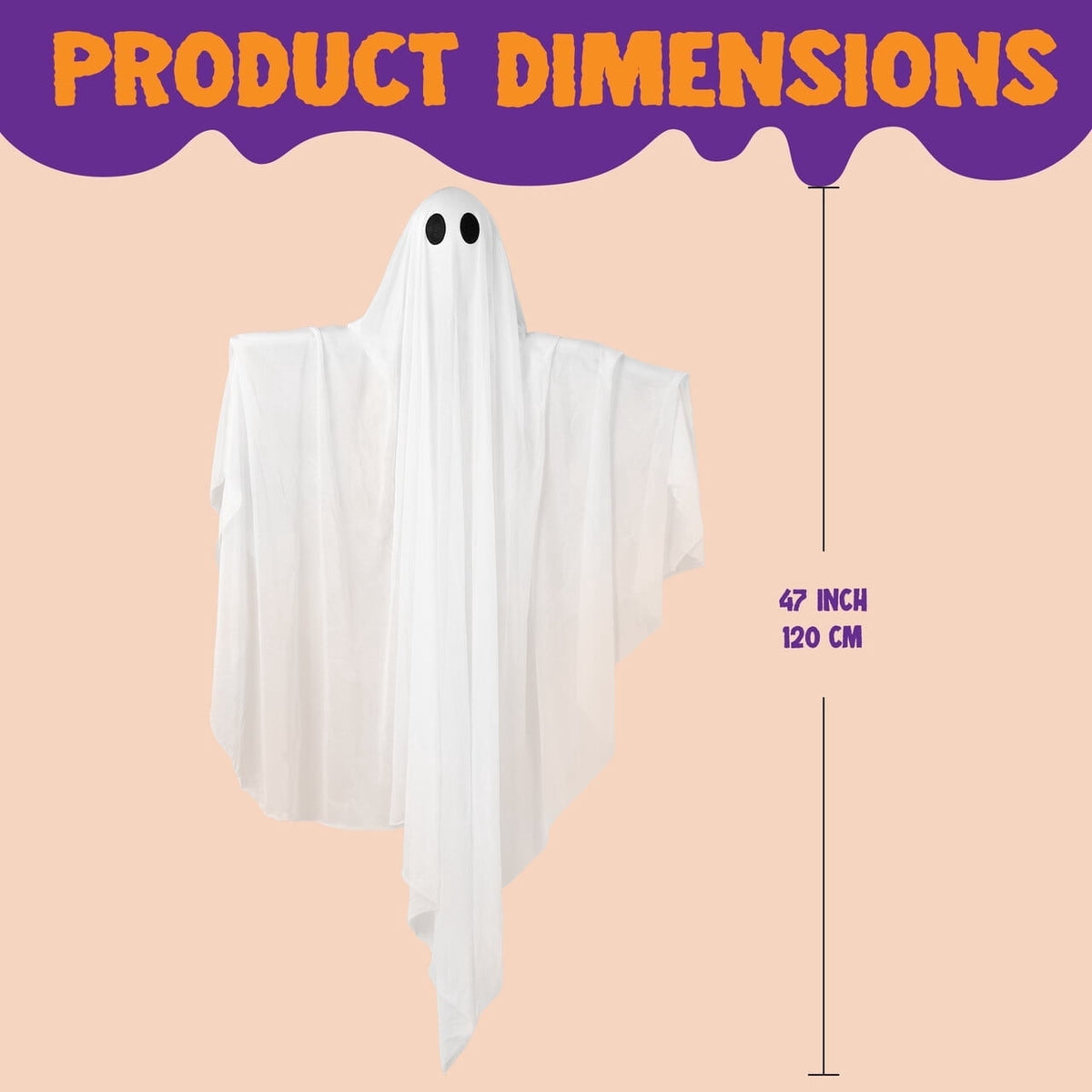 Joyfy 47" Halloween Hanging Light up Ghost Decorations Outdoor,White Ghosts with Blue LED Light and Timer Halloween Hanging Decoration Waterproof for Front Yard Patio Lawn