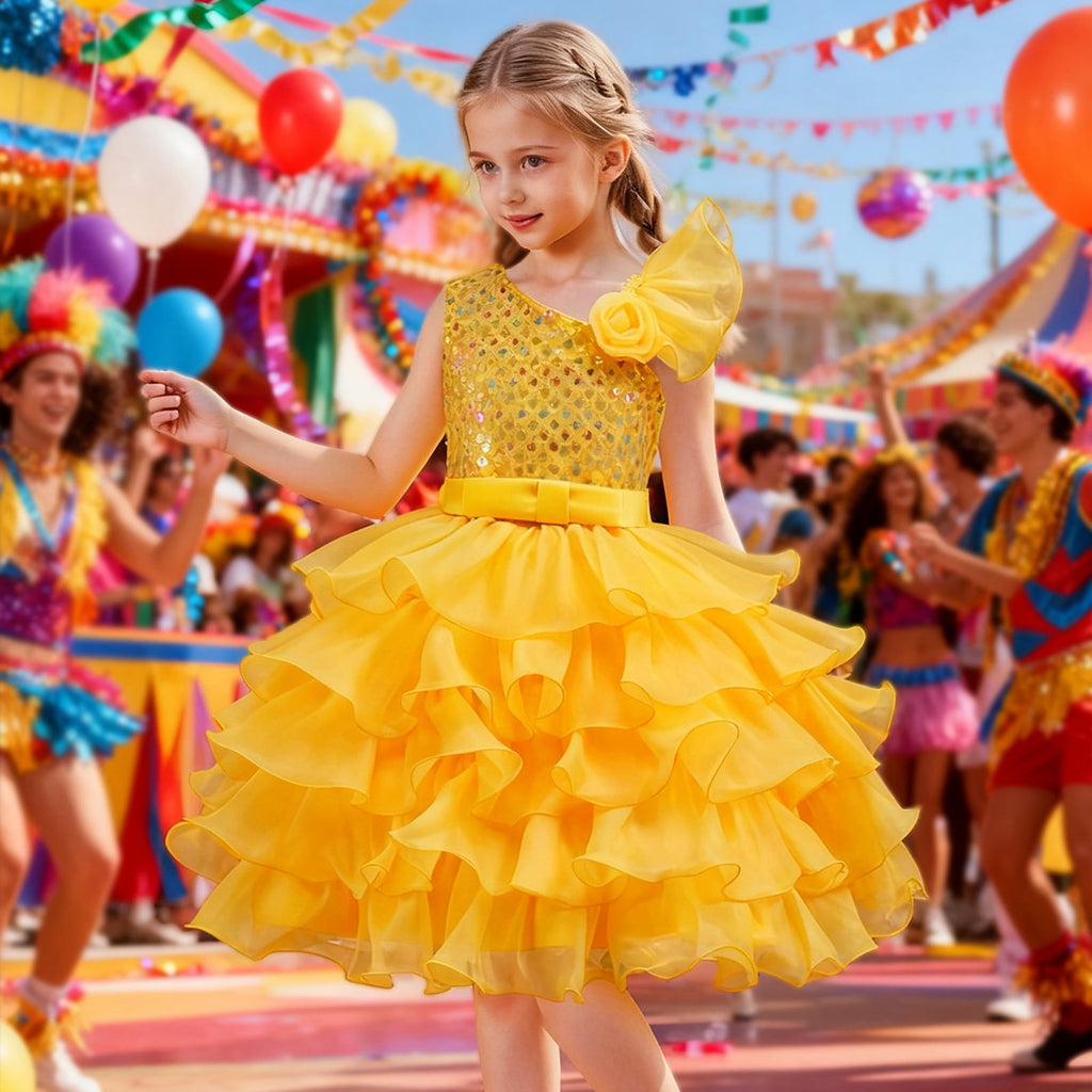 Toddler Dance Yellow Sequin Dress Tulle Dance Dresses Dance Kids 80s Outfits for Girls Dance Performance Outerwear 3-4 Years