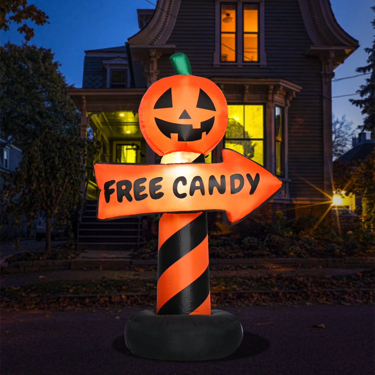 Halloween Inflatable Pumpkin Road Sign Festival Decor Blow Up Yard Decorations Clearance with Built-in LEDs for Lawn, Garden, Party, Indoor
