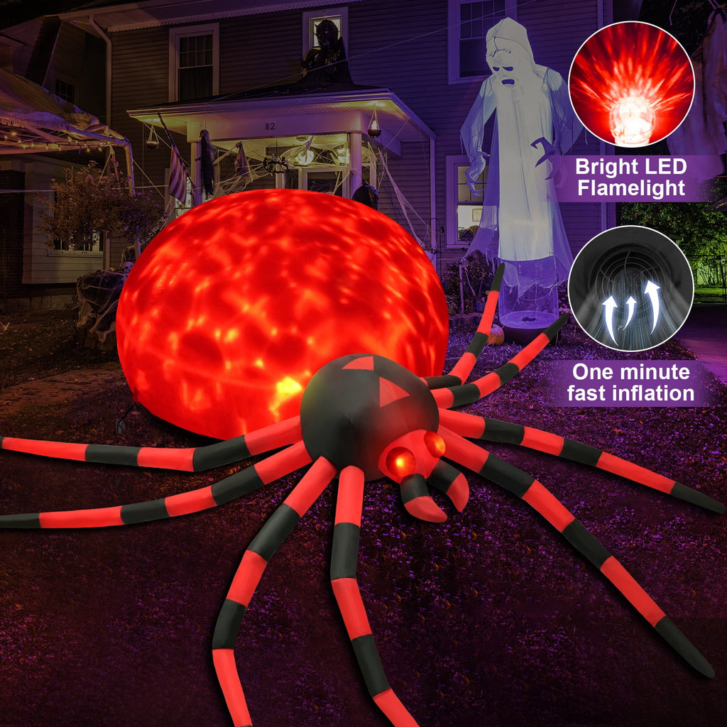 Yexmas 8FT Halloween Inflatables Outdoor Decorations Giant Spider Decorations with LED Lights and Air Pump Blow up Inflatable, Red