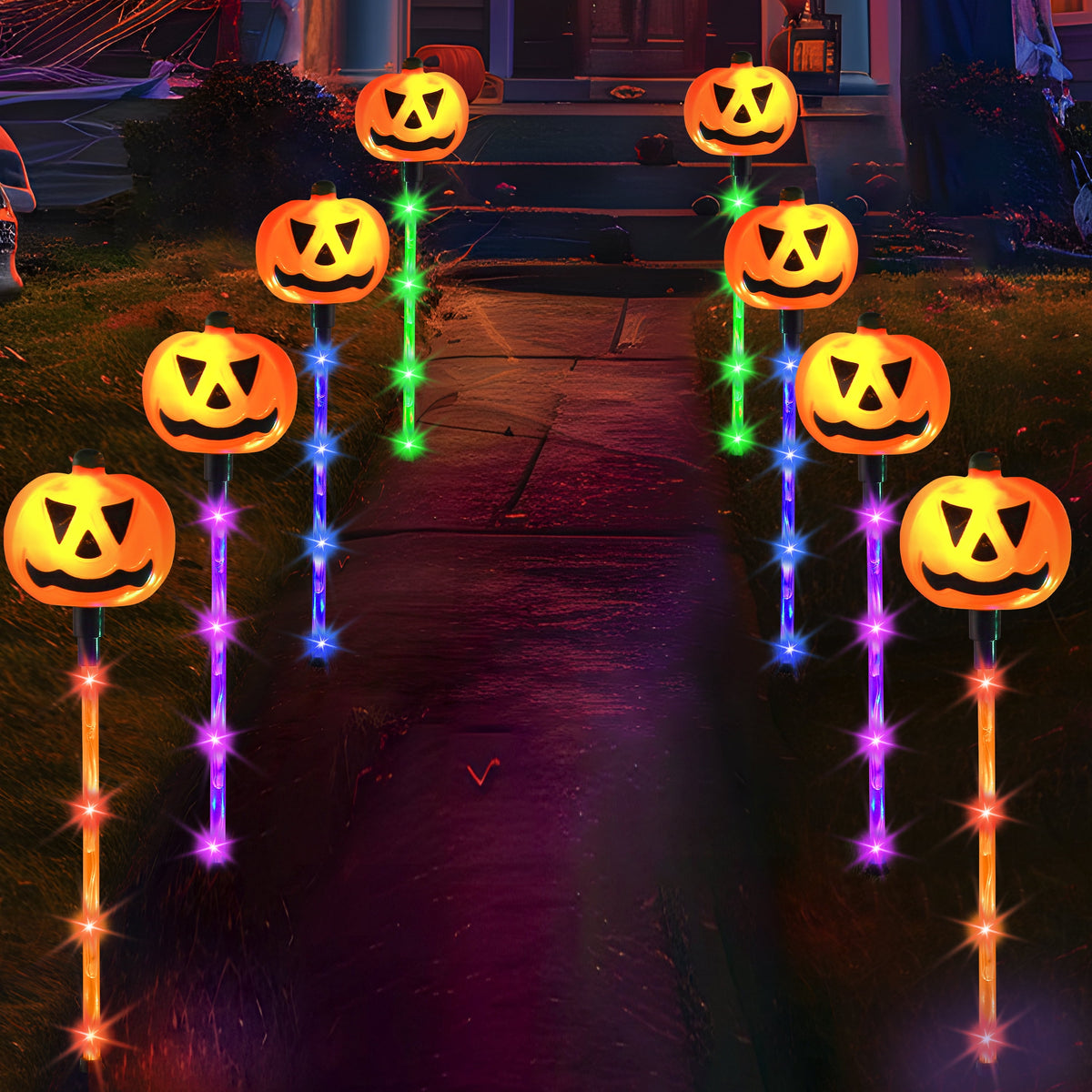 Joyfy 3 Pack Halloween Light up Skeleton Decorations Outdoor,Halloween Graveyard Spooky Skull Stakes Pathway Lights for Halloween Props Yard Decor