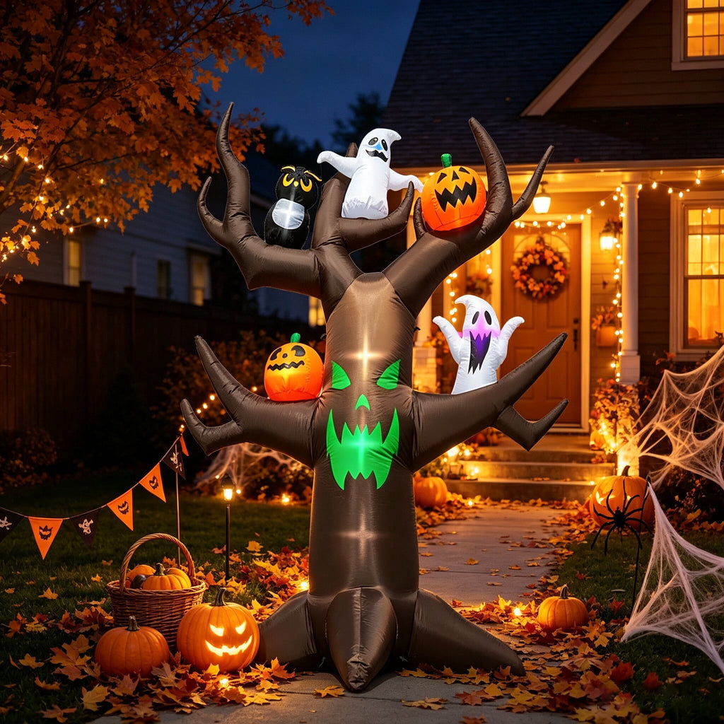 Coolmade 9ft Halloween Inflatable Tree Decoration with pumpkin, Ghost, Owl, Blow up Yard Inflatables with Built-in LEDs for Garden Lawn Indoor Party Decor