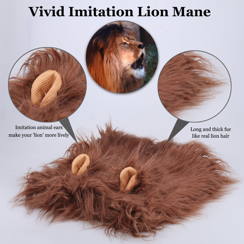 Lion Mane Wig for Dogs, Funny Pet Cat Costumes, Furry Dog Clothing Accessories (Size M,Grey)