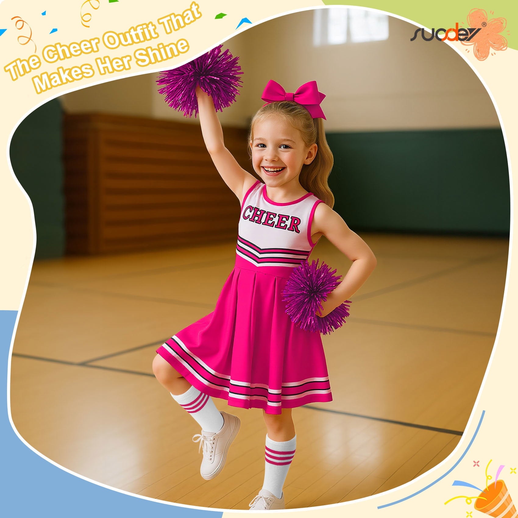 SUOSDEY Girls Cheerleader Costume Outfit Set,Kids Sleeveless Cheerleading Uniform for Party Birthday Halloween