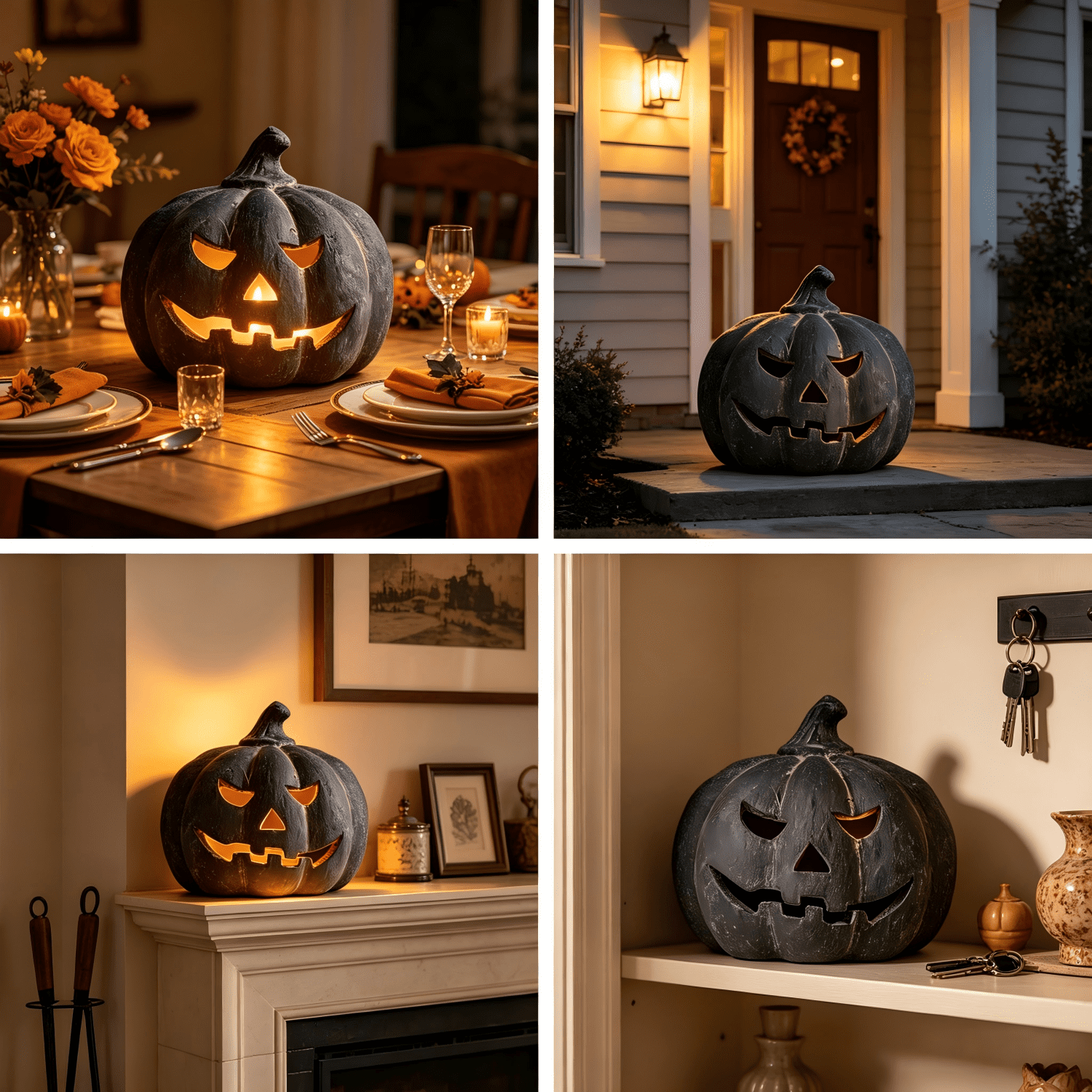 Halloween Decorations - 9.8" Black Handmade Resin Jack O Lantern Pumpkin Fall Decor, Indoor Outside Gothic Festival House Centerpiece Decoration for Table Garden Living Room Mantel