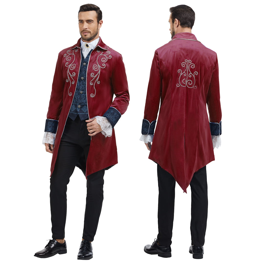 MYATED Medieval Steampunk Tailcoat for Men,Gothic Victorian Frock Coat Renaissance Pirate Jackets Halloween Party Cosplay Costumes,Blue,S
