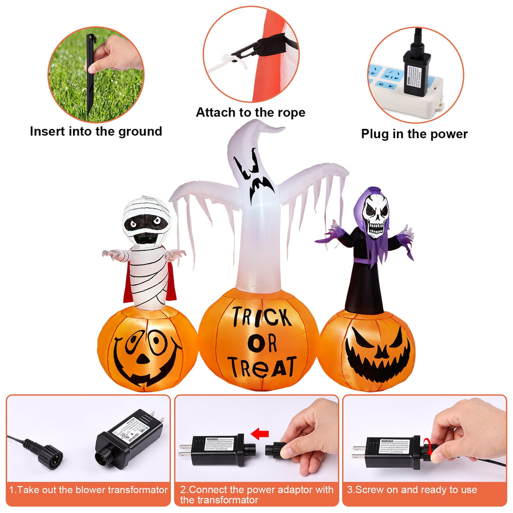 5.7FT Inflatable Halloween Inflatable Crawling Green Ghost with Tombstone Built-in LED Lights Inflatable LED Lights Blow Up Yard Decoration