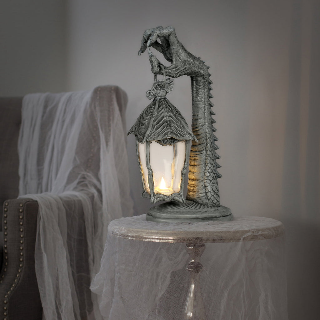 Light-Up Dragon Lantern Decoration, Gray, 16.75", Halloween by Way To Celebrate