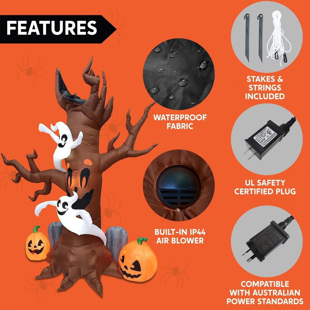 Joyfy 8 FT Halloween Inflatables Spooky Tree with Ghost,Pumpkin & Tombstone Tree Blow Up Decor with Built-in LED Lights for Yard,Lawn,Garden,Party,Holiday Outdoor Decorations