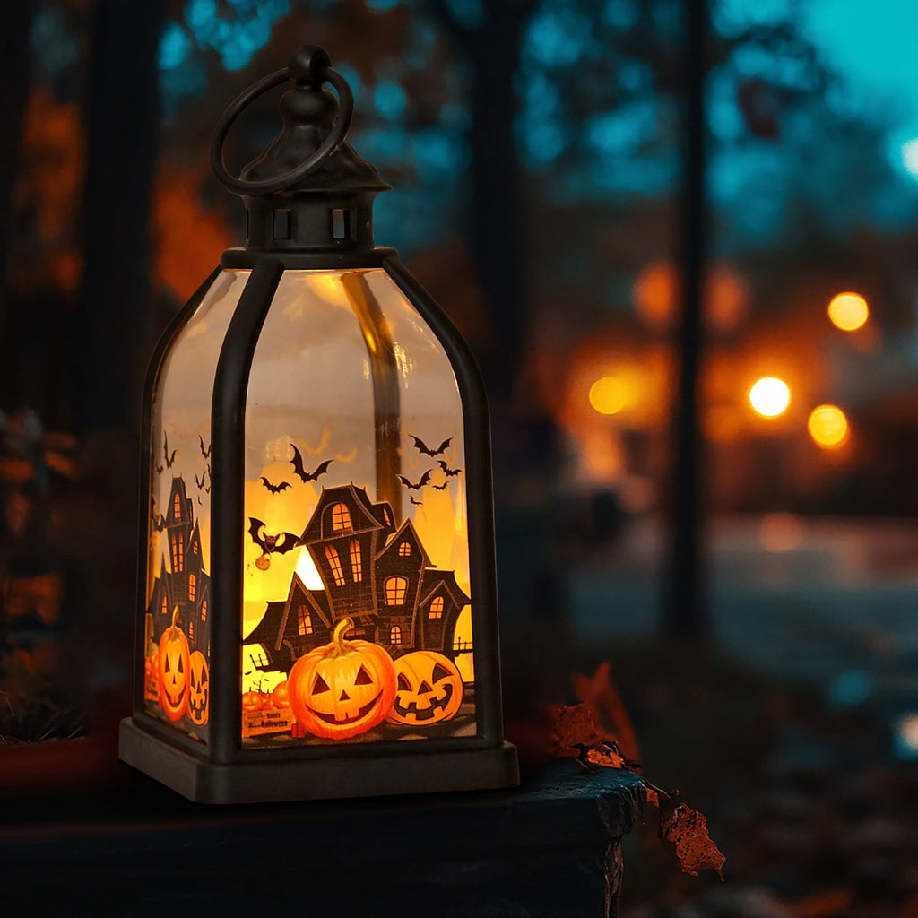 Cheapark Halloween Lanterns Decorations, Battery Operated Black Pumpkin Witch Lanterns, Flickering Light For Indoor Party Home Decor