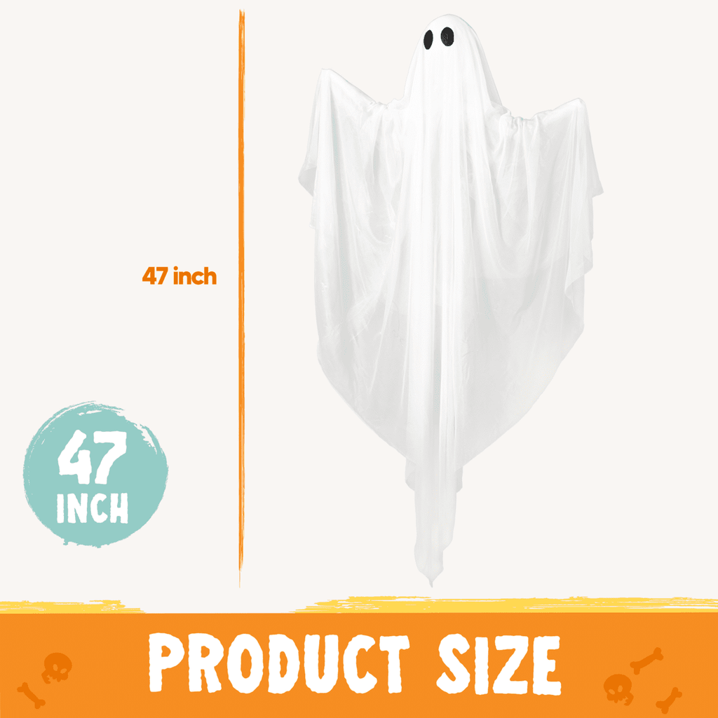 Joyfy 47" Halloween Hanging Light up Ghost Decorations Outdoor,White Ghosts with Blue LED Light and Timer Halloween Hanging Decoration Waterproof for Front Yard Patio Lawn