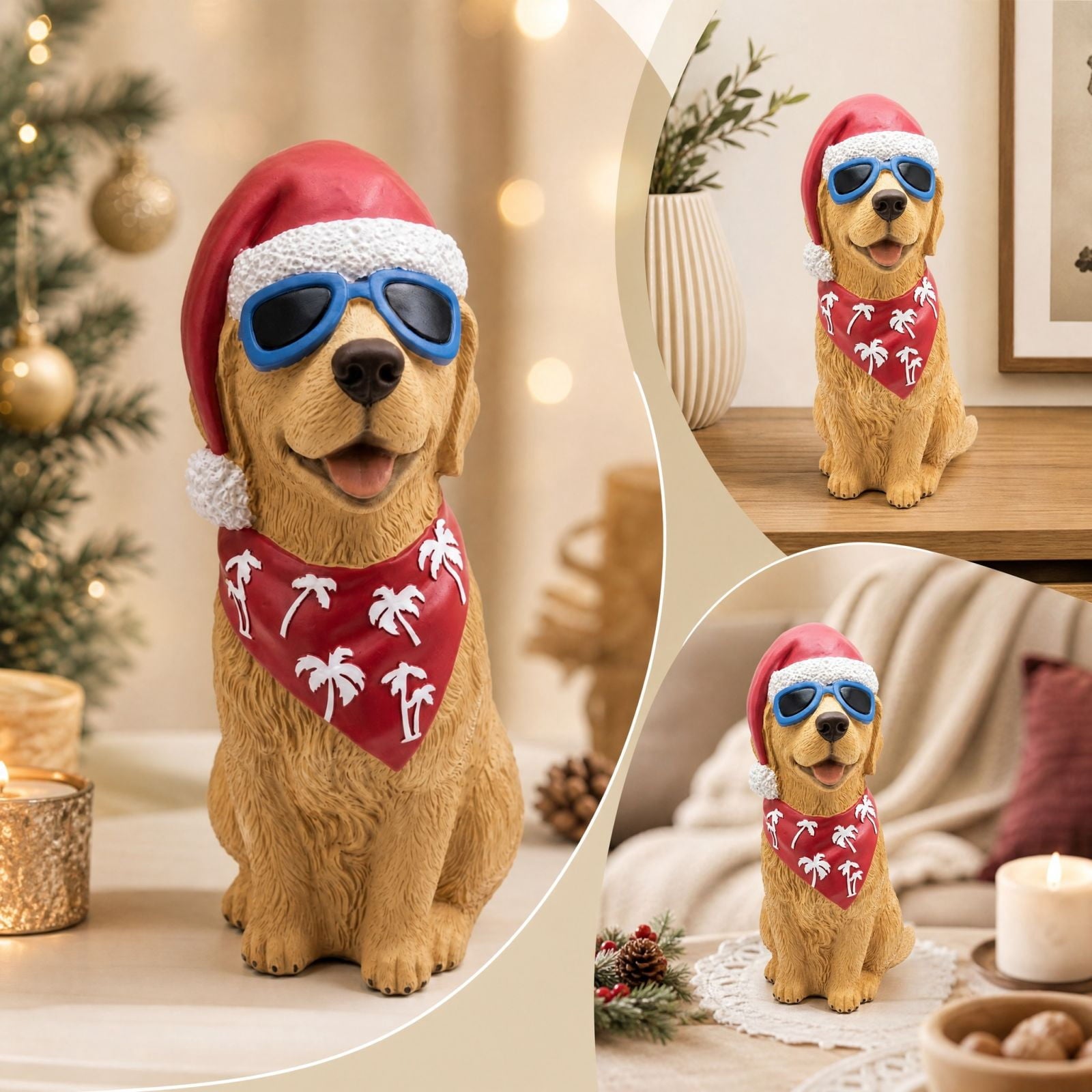 Clearance! Christmas Golden Retriever Statue with LED Lights, Cute Dog Holding Puppy Figurine, Christmas Decoration Indoor Outdoor, Gift for Kiddo Adults