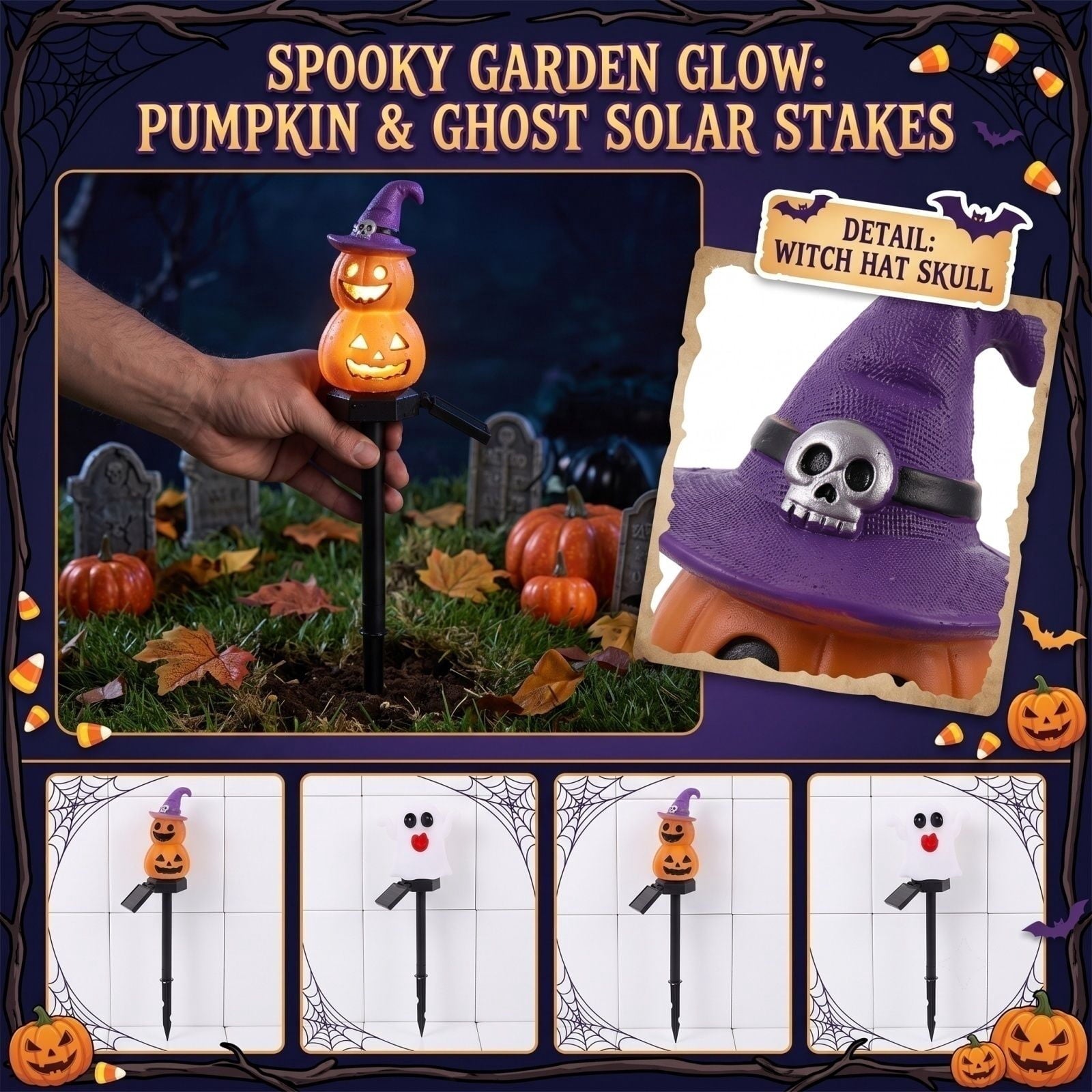 Halloween Pumpkin Garden Stake Light, Glowing Pumpkin Outdoor Yard Decoration for Garden and Courtyard, Decorative Stake Lighting for Spooky Halloween Atmosphere 16.14*3.35Inch,1PC