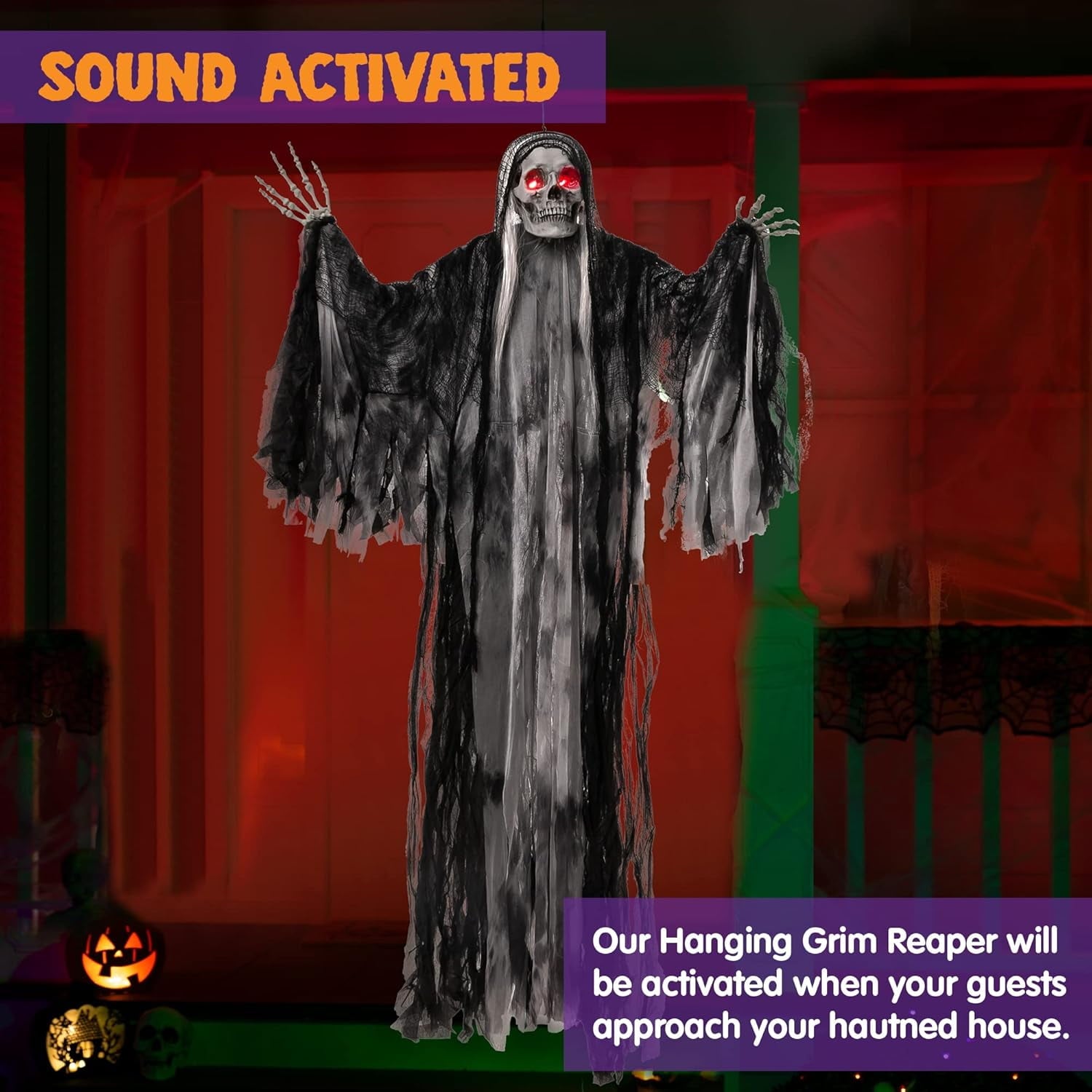 Joyfy 3 Pack Halloween Hanging Ghosts,Scary Skeleton Ghosts Grim Reapers Decorations for Halloween Indoor Outdoor Yard Home Decorations
