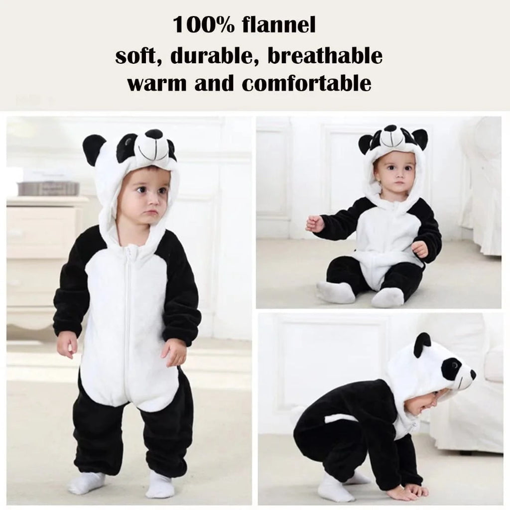 WIBACKER 0-3T Unisex Baby Animal Costume Winter Autumn Flannel Hooded Romper Christmas and Halloween Panda Cosplay Jumpsuit