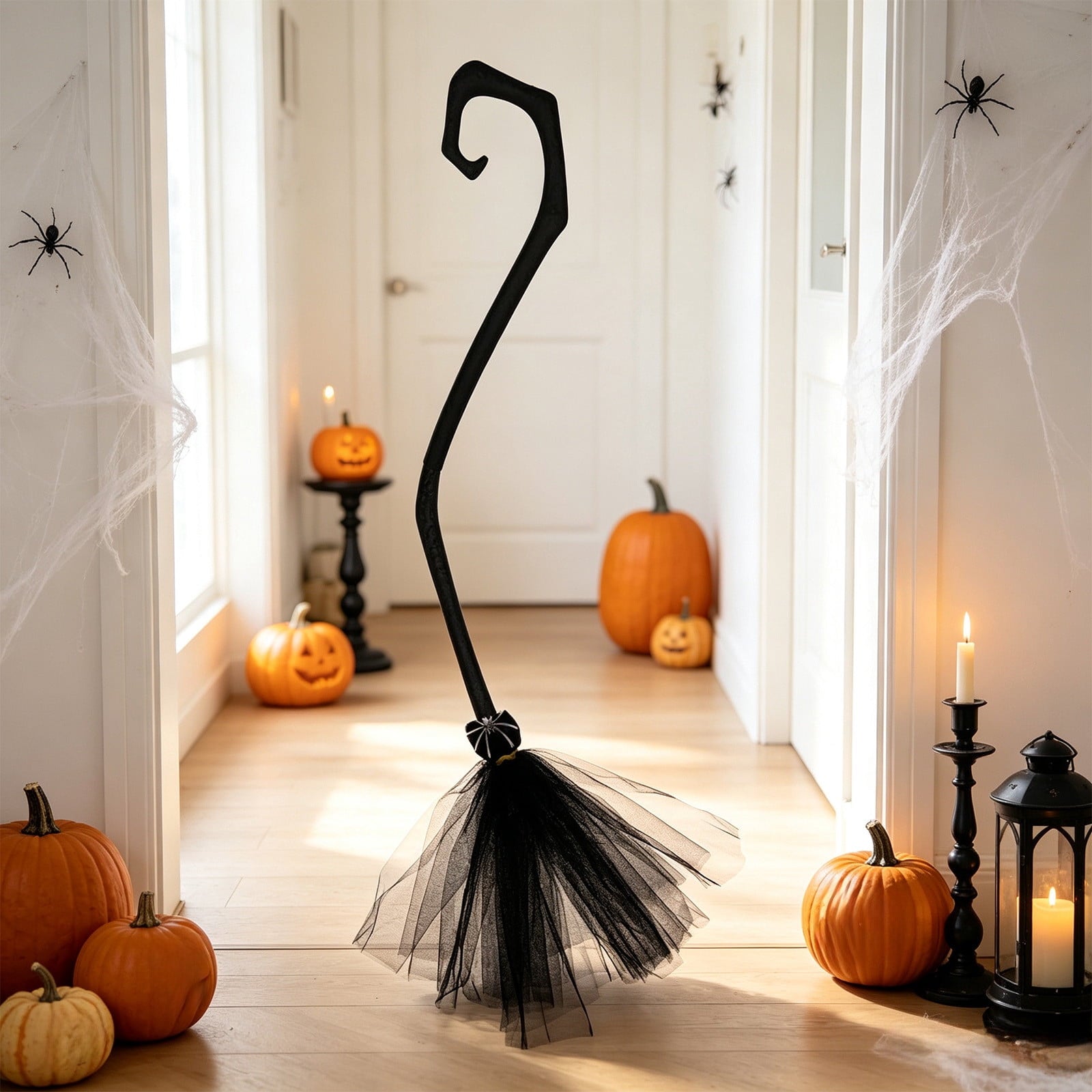 Halloween Witch Broom Cane with Ribbons, 38.2" Witches Broomstick for Wizard Costume Party, Photo Booth Accessory Stage Prop, Halloween Decoration, D