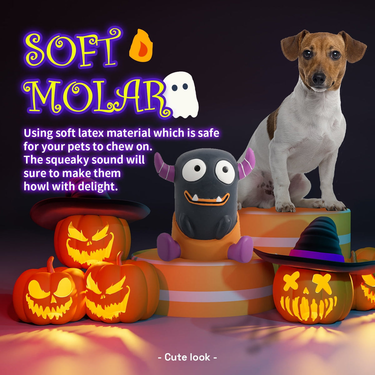 All For Paws Halloween 4-Pack Dog Toy Set - Gift Box Includes Dog Lick Mat, Puppy Squeaky Firehose Toy, Latex Dog Chew Toy & Dog Treat Dispenser
