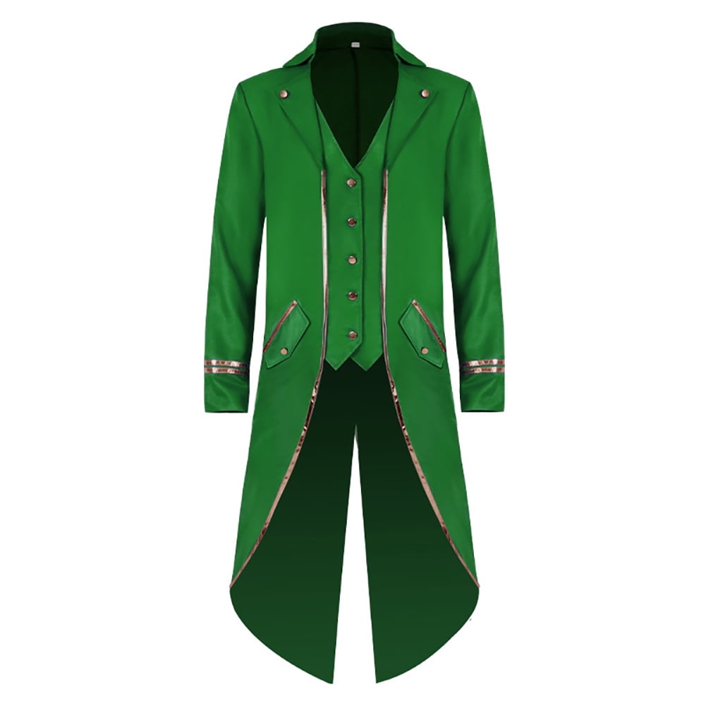 IBTOM CASTLE Men's Steampunk Vintage Tailcoat Jacket Gothic Medieval Victorian Frock Button Down Swallow Coat Uniform L Blue & Gold